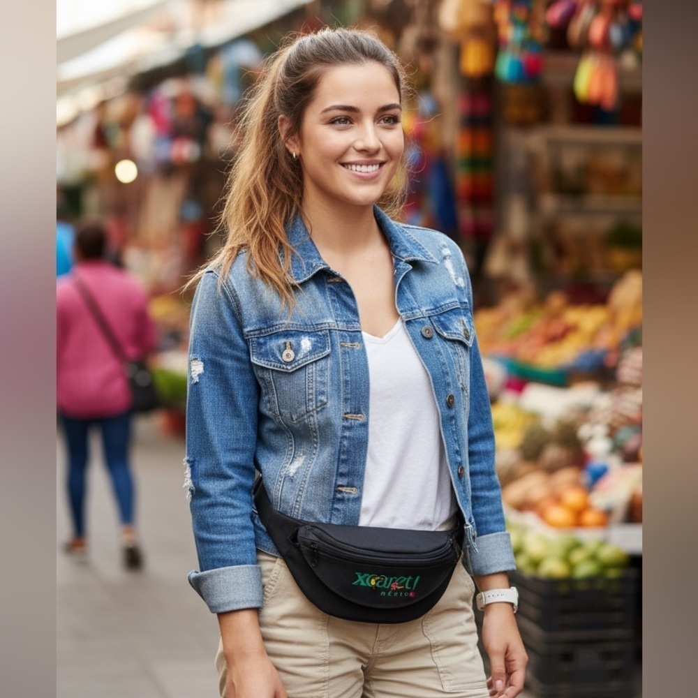 Vintage xcaret México black fanny pack